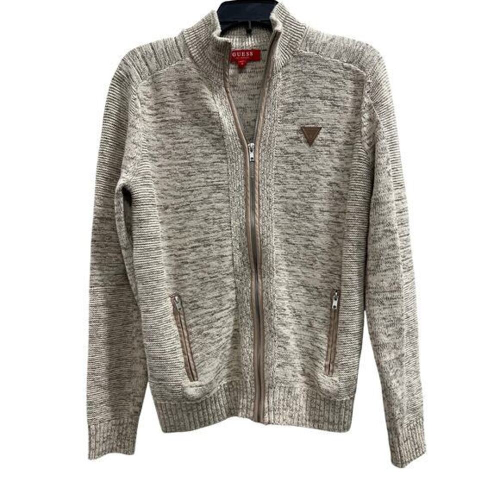 GUESS Chaplain Vintage full zip tan marled sweater sz S fits L